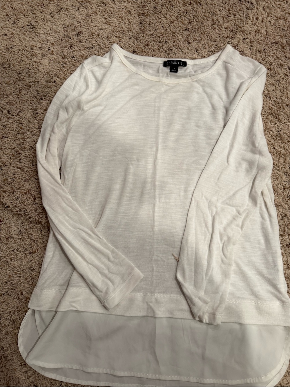 J-Crew White Long-Sleeve Layered-Hem Top